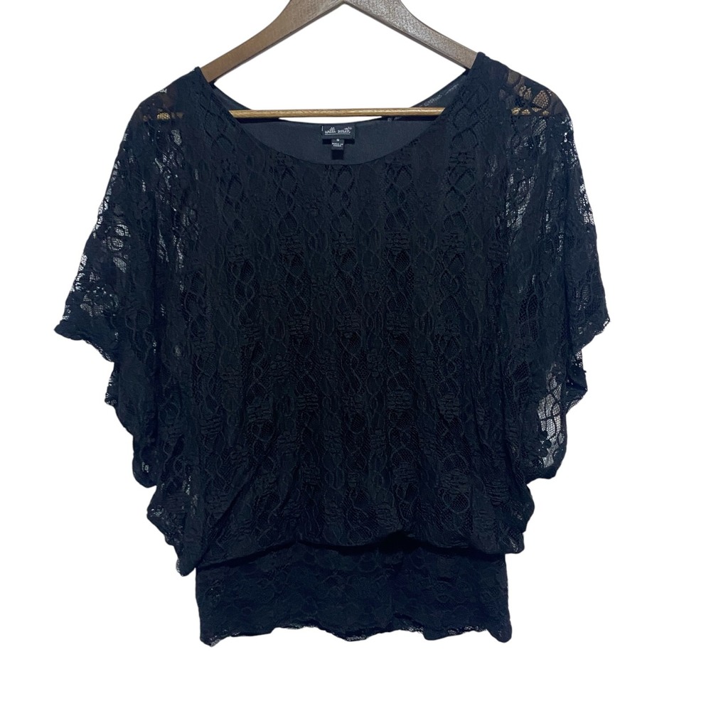 Willi Smith Blouse Womens S Black Lace Flutter Sleeve Whimsigoth Witchy Goth